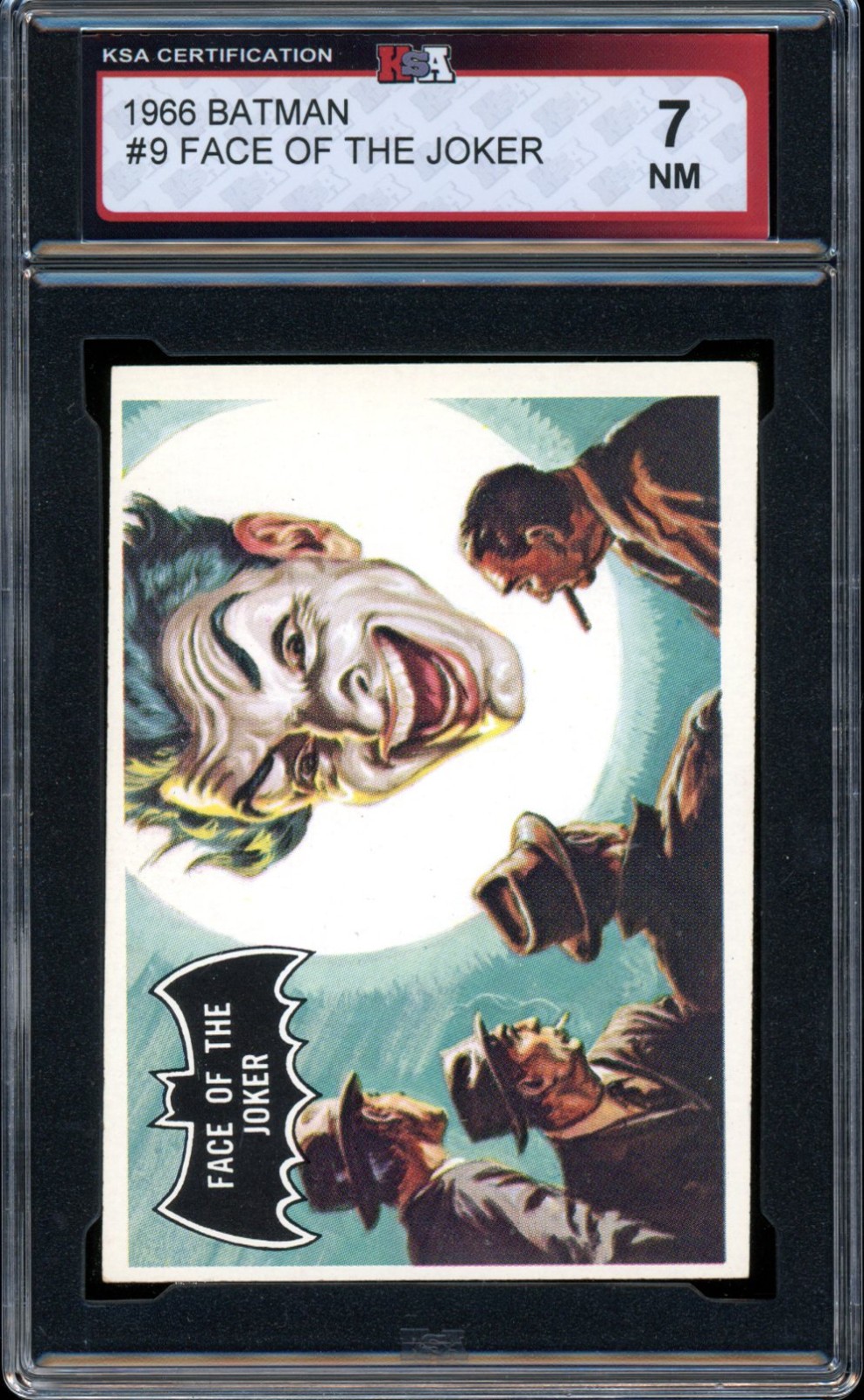 1966 TOPPS USA BATMAN BLACK BAT #9 Face of the Joker KSA 7 NM RC Year Card 1966 TOPPS USA BATMAN BLACK BAT #9 Face of the Joker KSA 7 NM RC Year Card