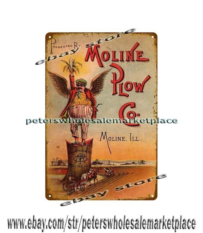 1870s Moline Plow Co. Flying Dutchman horse farmer corn field metal tin sign