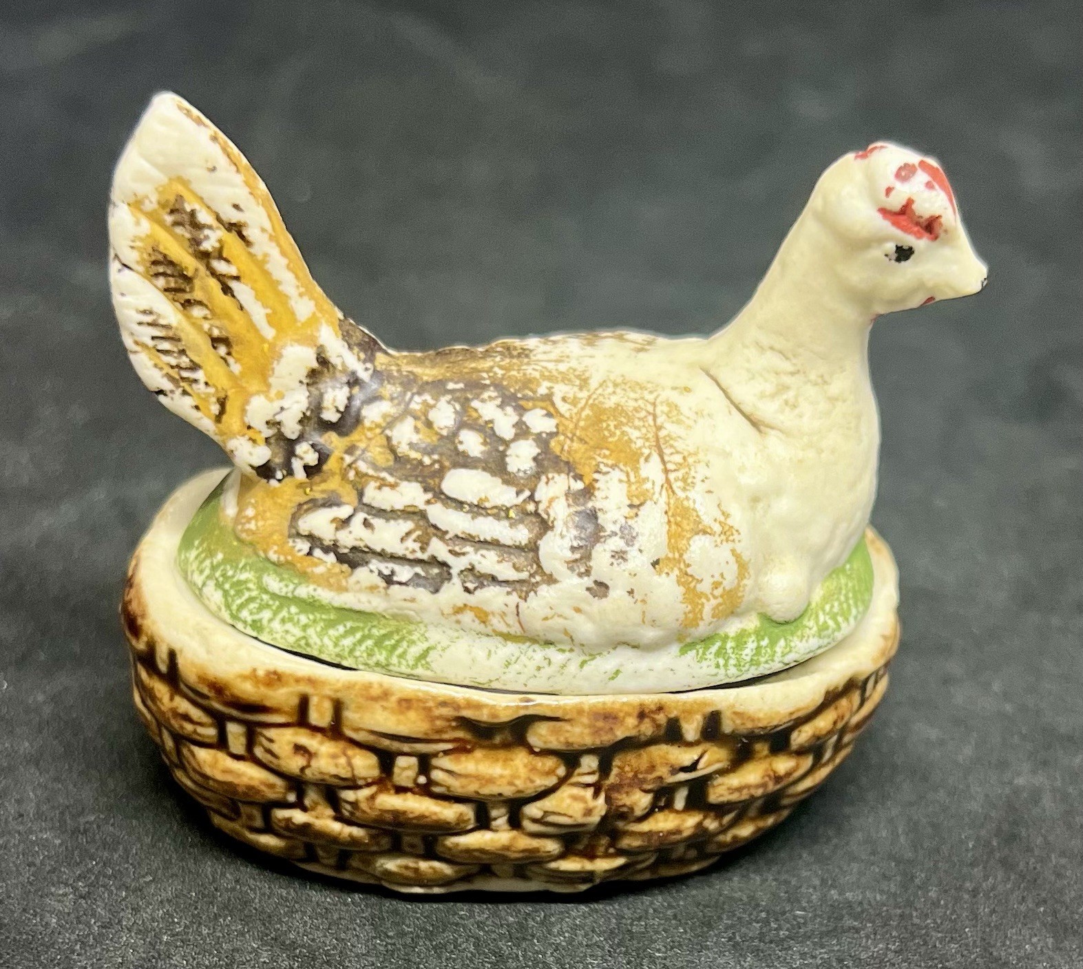 Antique Victorian Staffordshire Miniature Hen on Nest Salt Cellar c1860-1885
