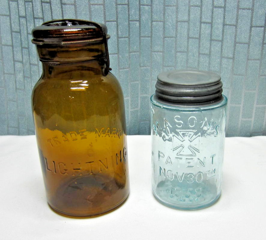 Vintage Amber Lightning Jar & Mason\'s 1858
