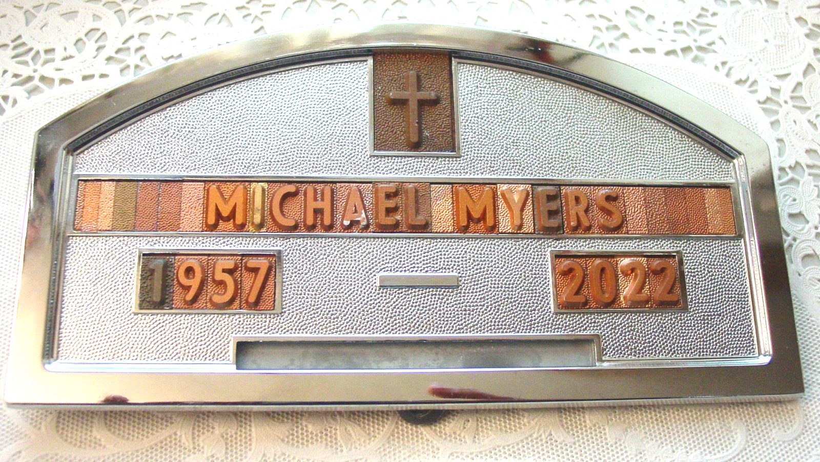 Vintage Halloween Michael Myers Grave Marker Funeral Home Plaque Horror Prop