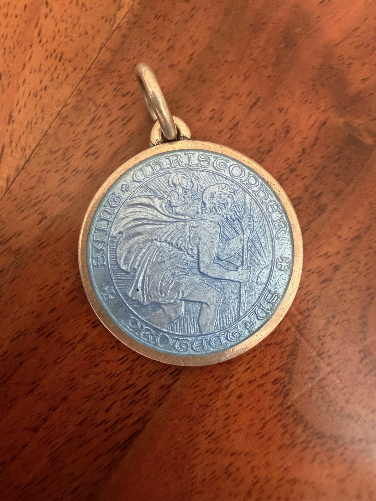 Vtg Large guilloche enamel sterling silver saint Christopher pendant medallion