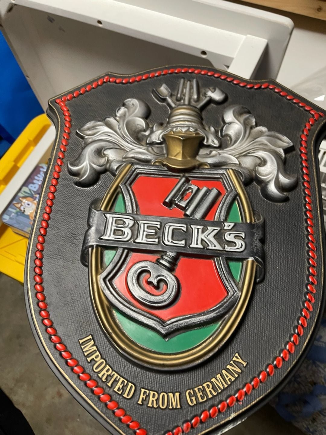 Vintage Beck's Beer Coat of Arms Shield Advertising Sign by Price Bros. Corp