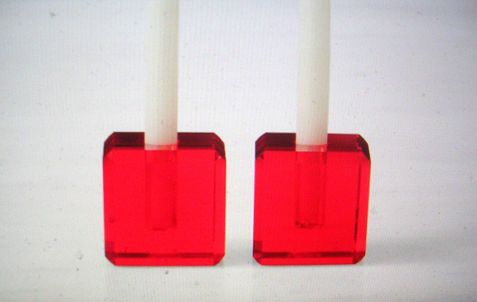 WILLIAMS SONOMA CHRISTMAS  RED CRYSTAL TINY TAPER CANDLE HOLDER PAIR 1  3/4\