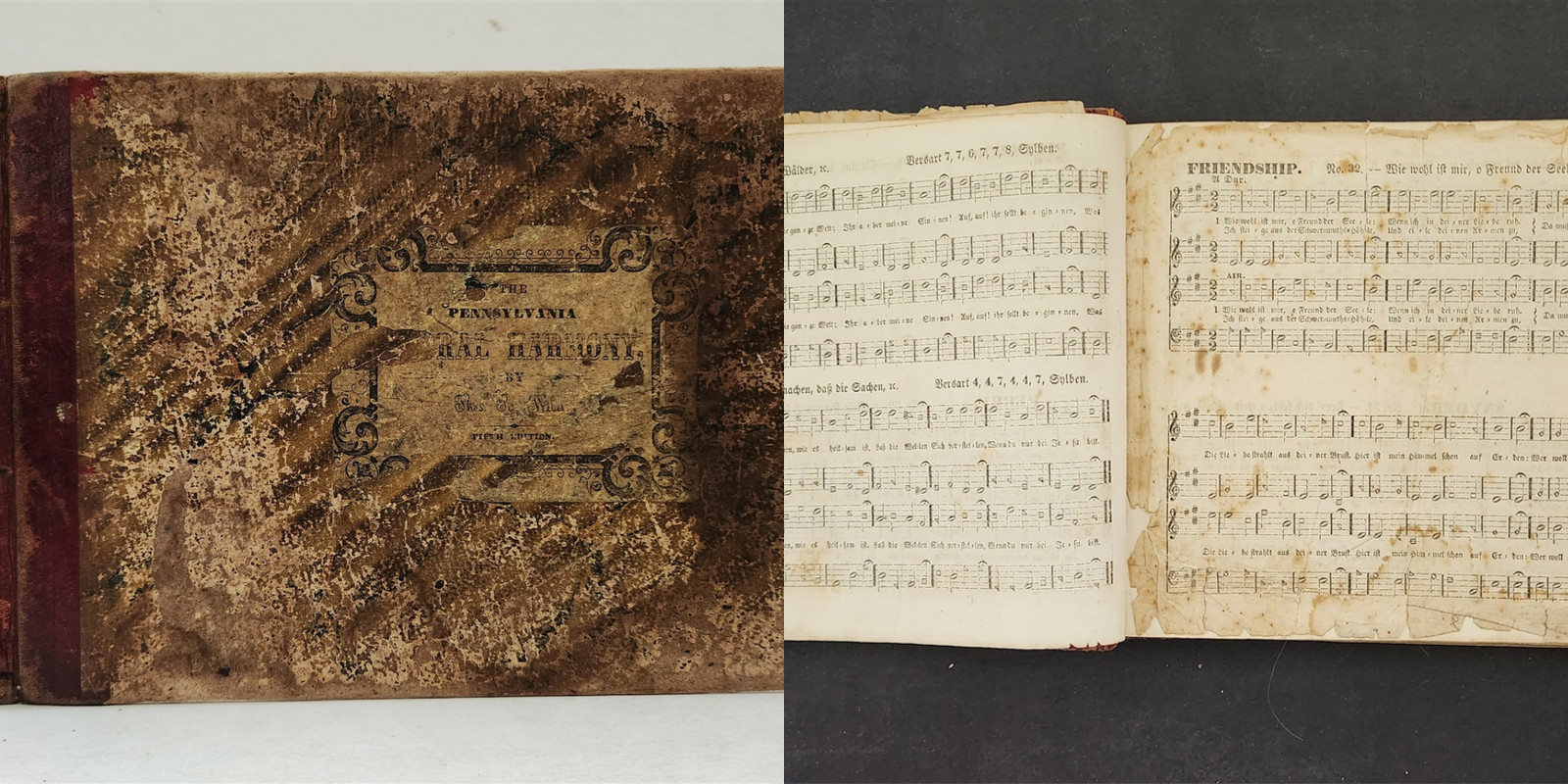 c1863 antique PENNSYLVANIA CHORAL HARMONY german english SHAPE NOTES music book