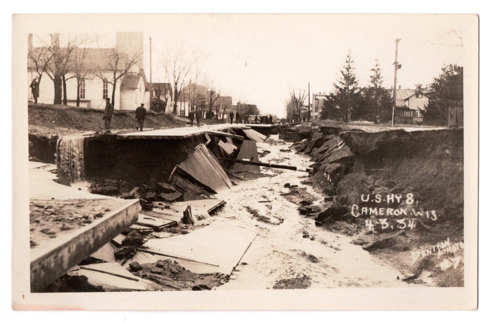 Vintage 1934 Cameron WI US Highway 8 Flood Collapse RPPC Postcard Denison Photo