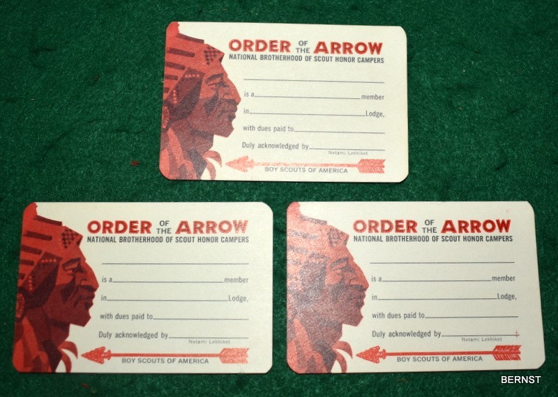 VINTAGE BOY SCOUT 1968 ORDER OF THE ARROW MEMBERSHIP CARD LOT - 