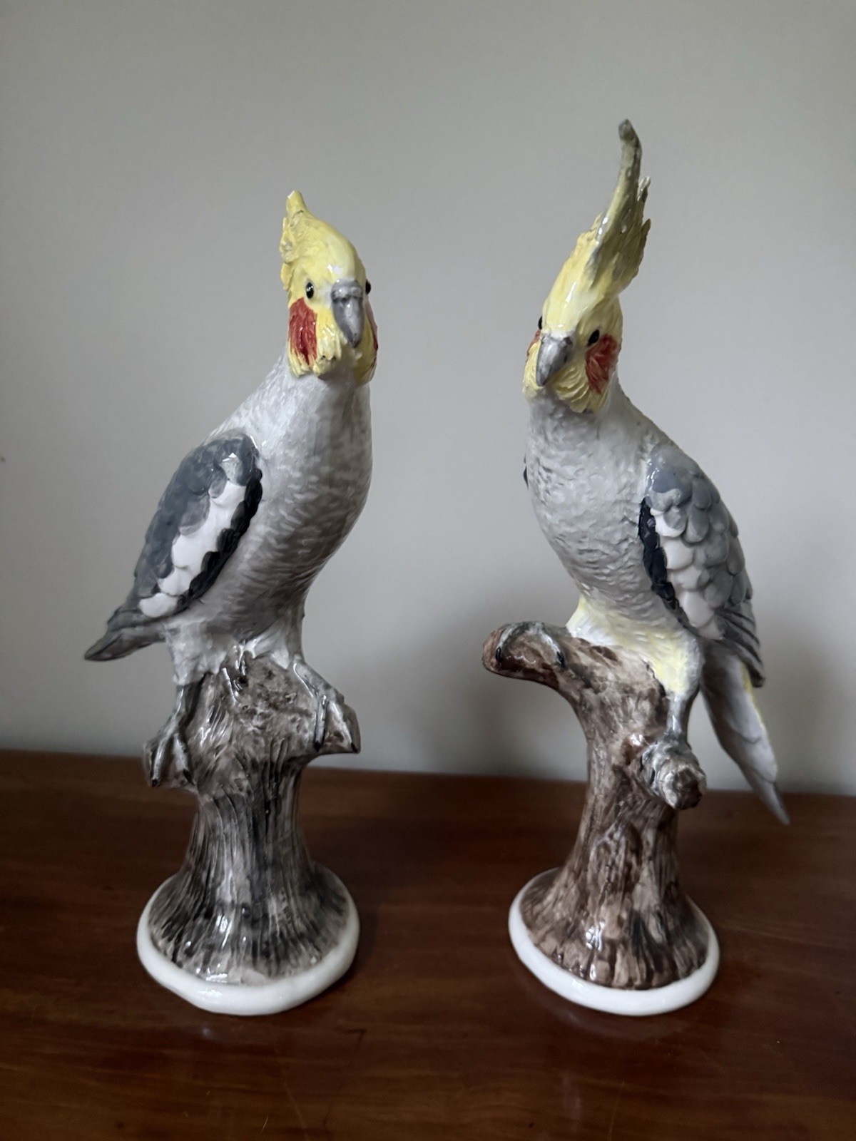 Vintage Studio Australia Porcelain Cockatiel Bird Figurines Pair Large 16”