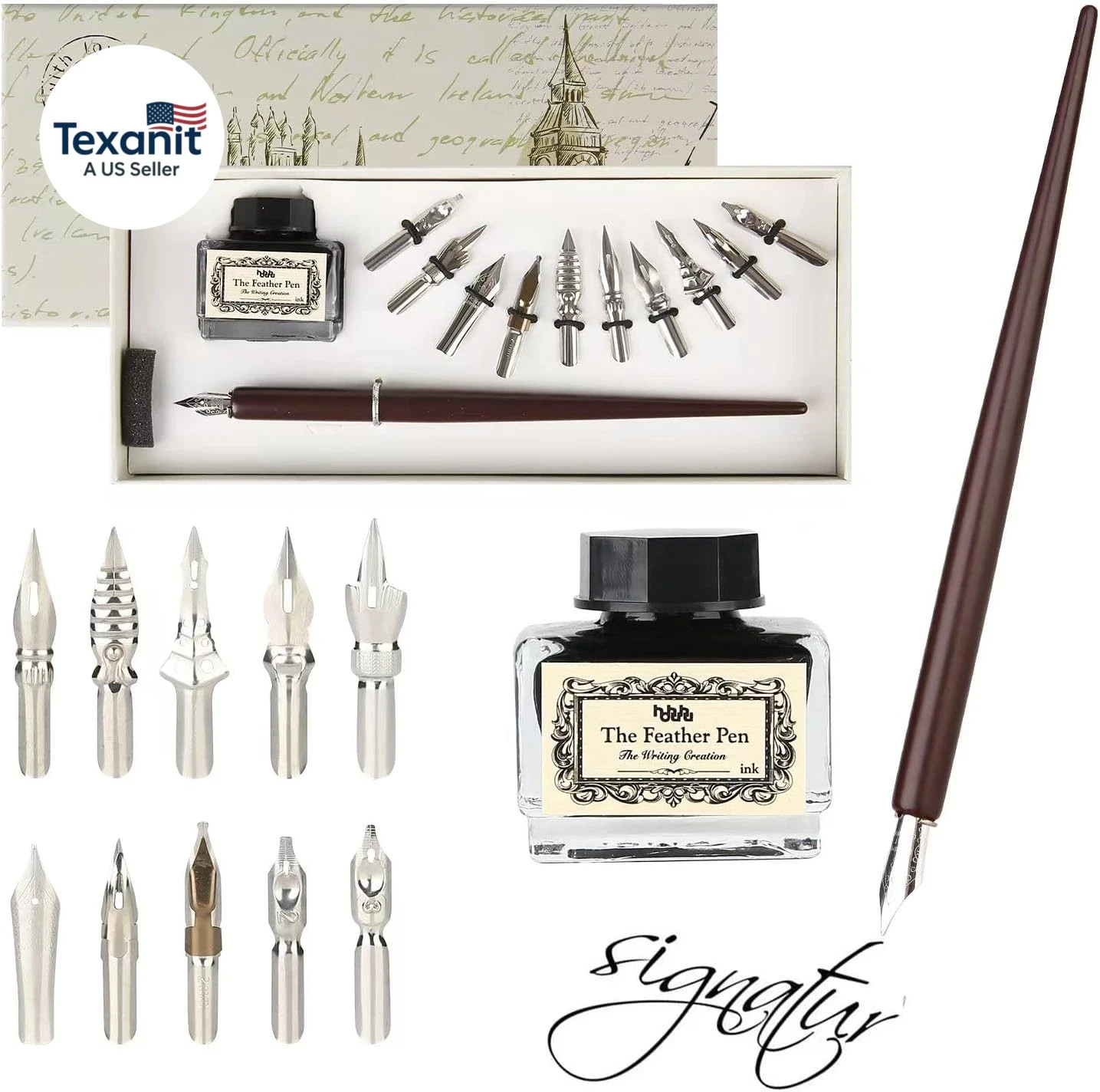 Calligraphy Set for Beginners Quill Pen and Ink Set Fancy Pens with Black Ink an Calligraphy Set for Beginners Quill Pen and Ink Set Fancy Pens with Black Ink an