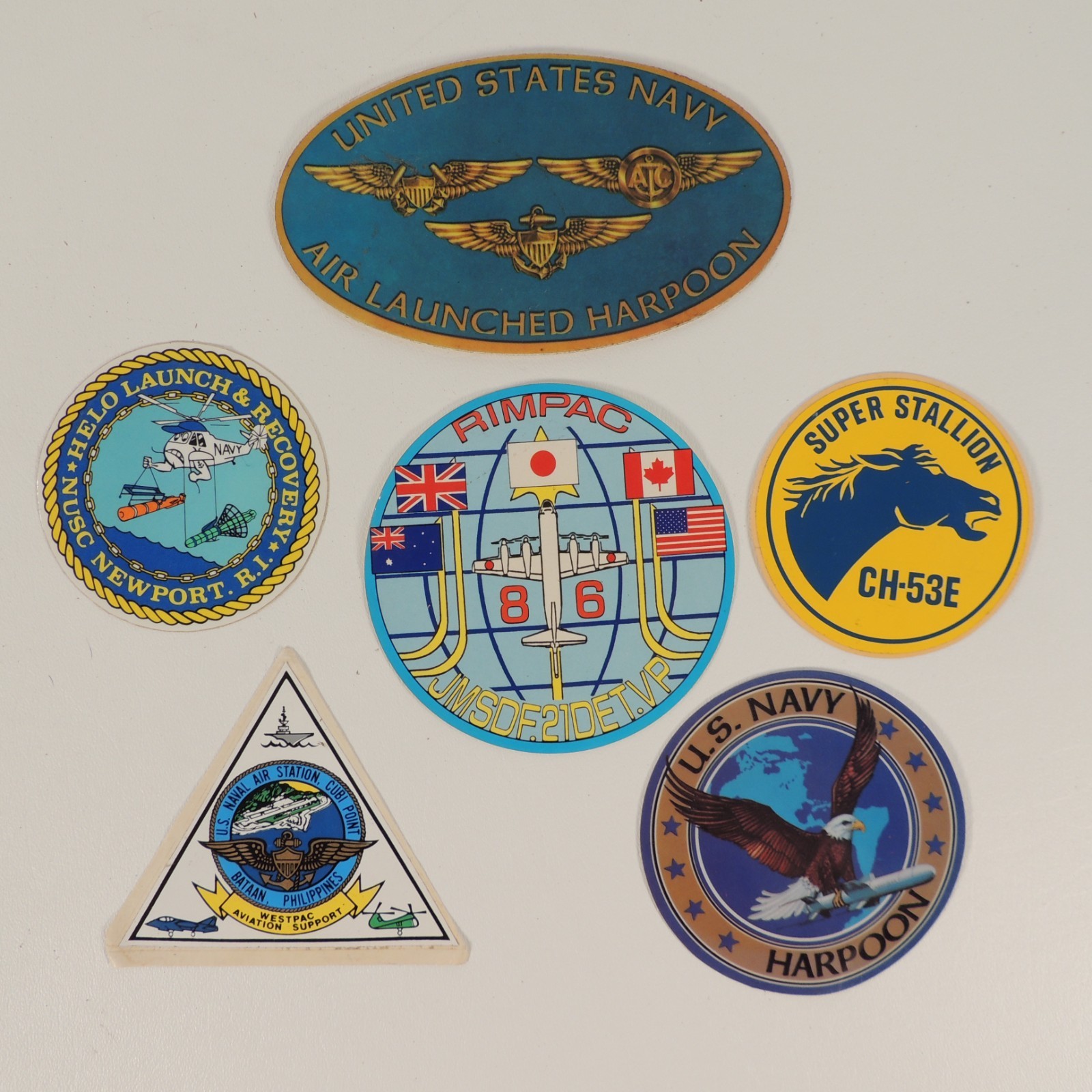 Vtg US Navy Aviation Sticker Lot CH-53E Harpoon Missile RIMPAC 86 Cubi Pt Decal
