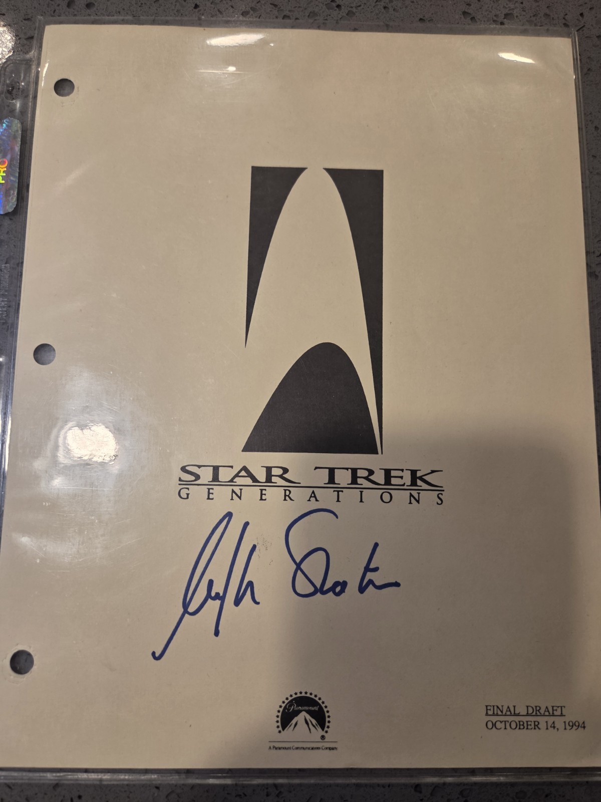 Autographed Star Trek Generations Script Cover By William Shatner