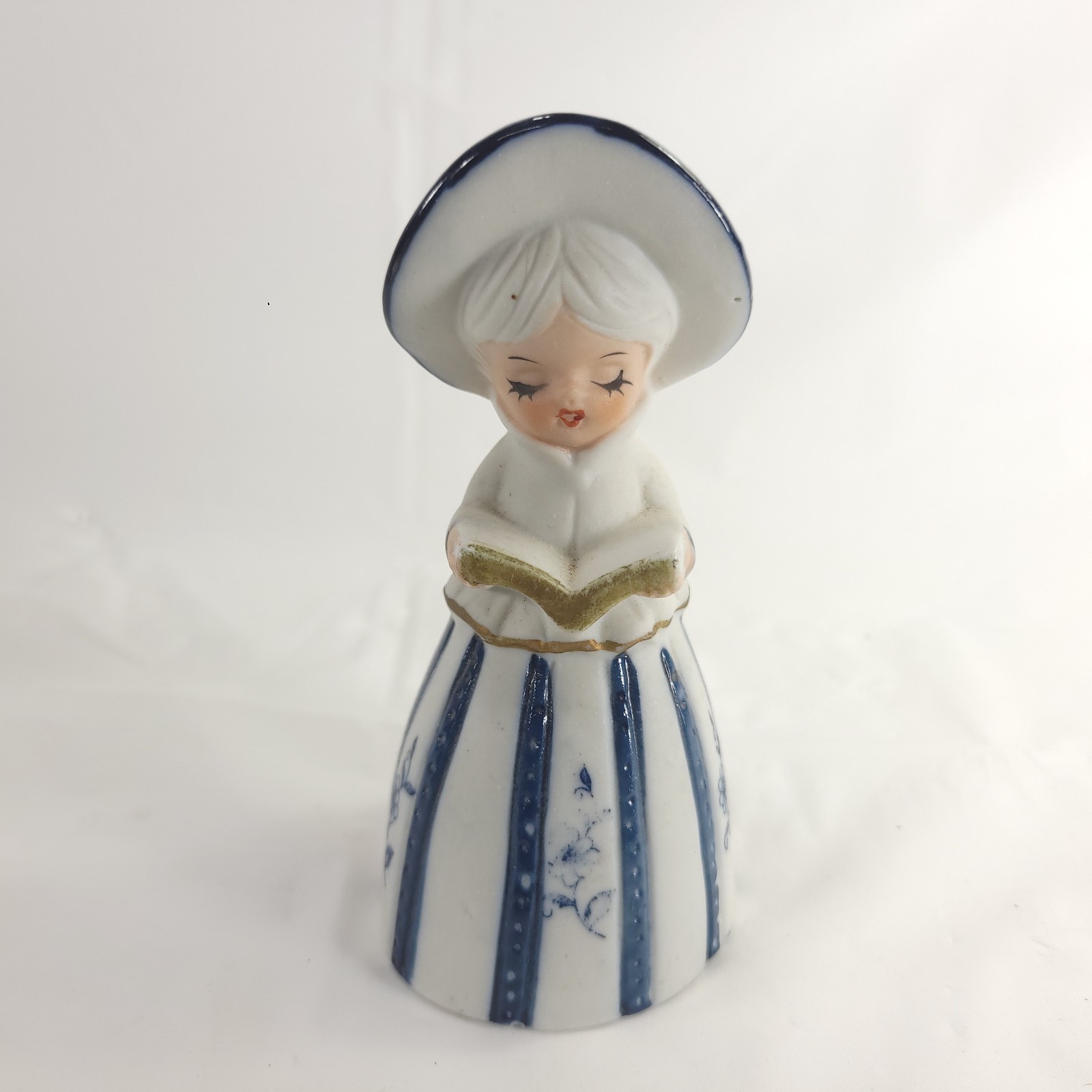 Vintage Jasco Blue Girl Singing Porcelain Dinner Bell Ceramic Figurine Taiwan