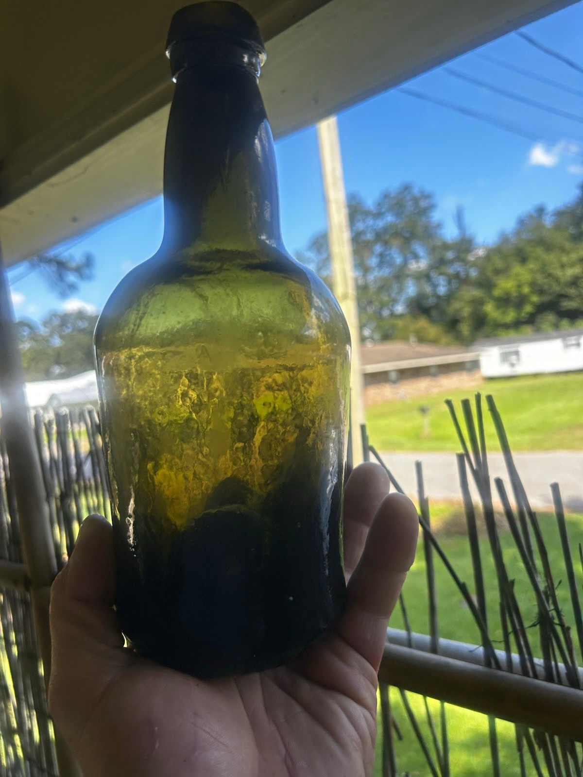 Baltimore Glass Company. Antique hand  blown Pre-1900  Green Glass   Wine Bottle