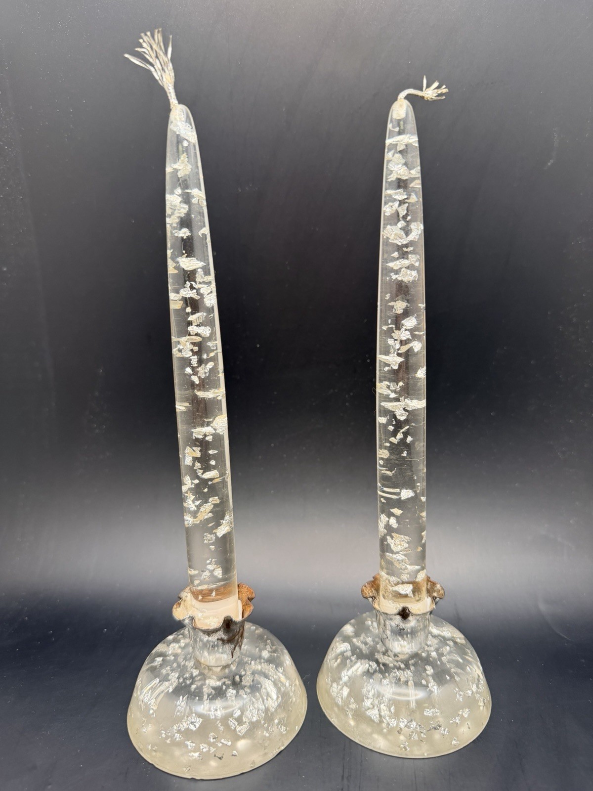 Vintage Pair Of MCM Silver Flake Lucite Acrylic 8 Vintage Pair Of MCM Silver Flake Lucite Acrylic 8