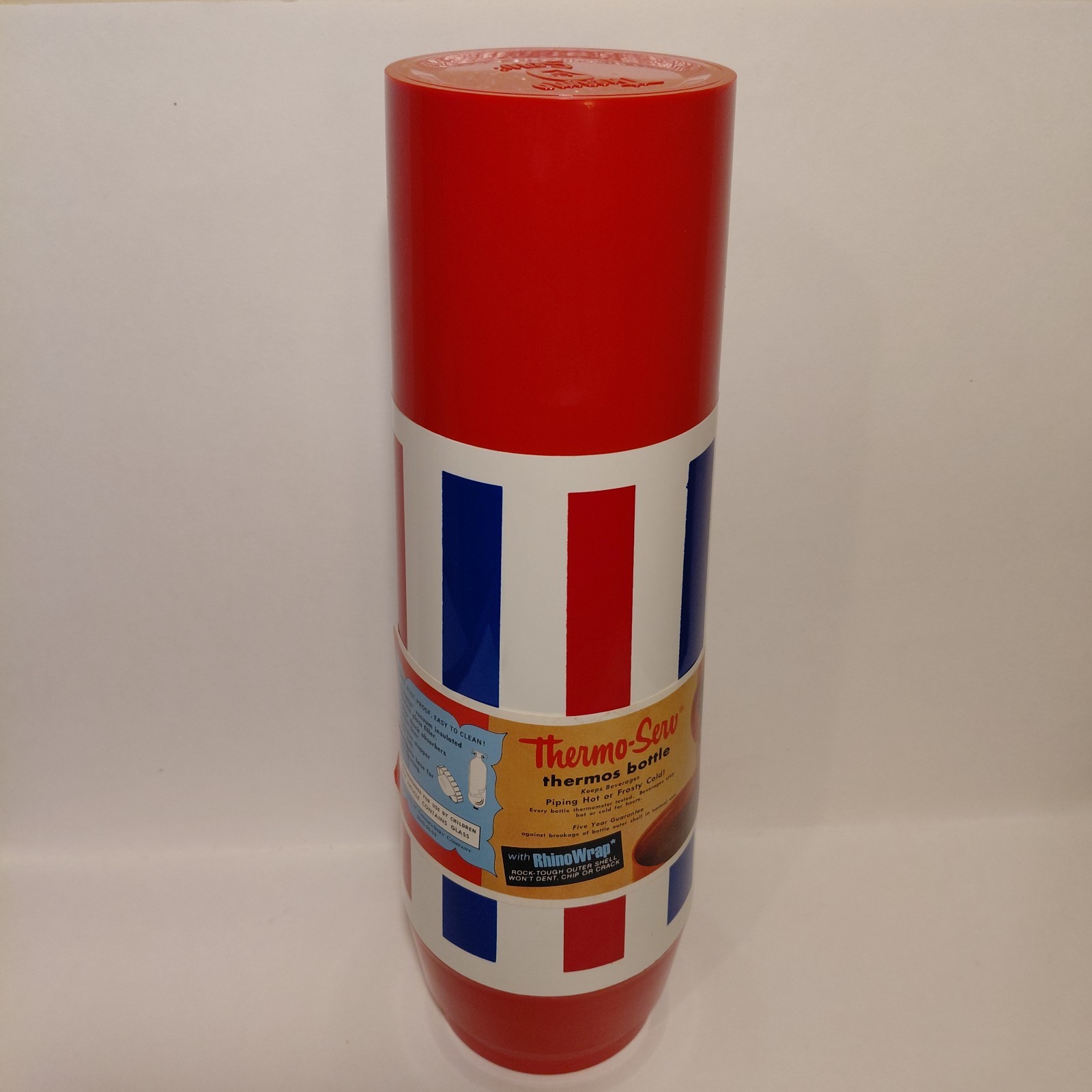 =NEW= Vintage 1970s Westbend Thermo-Serv 1 Qt Glass Thermos ~ Red White Blue USA