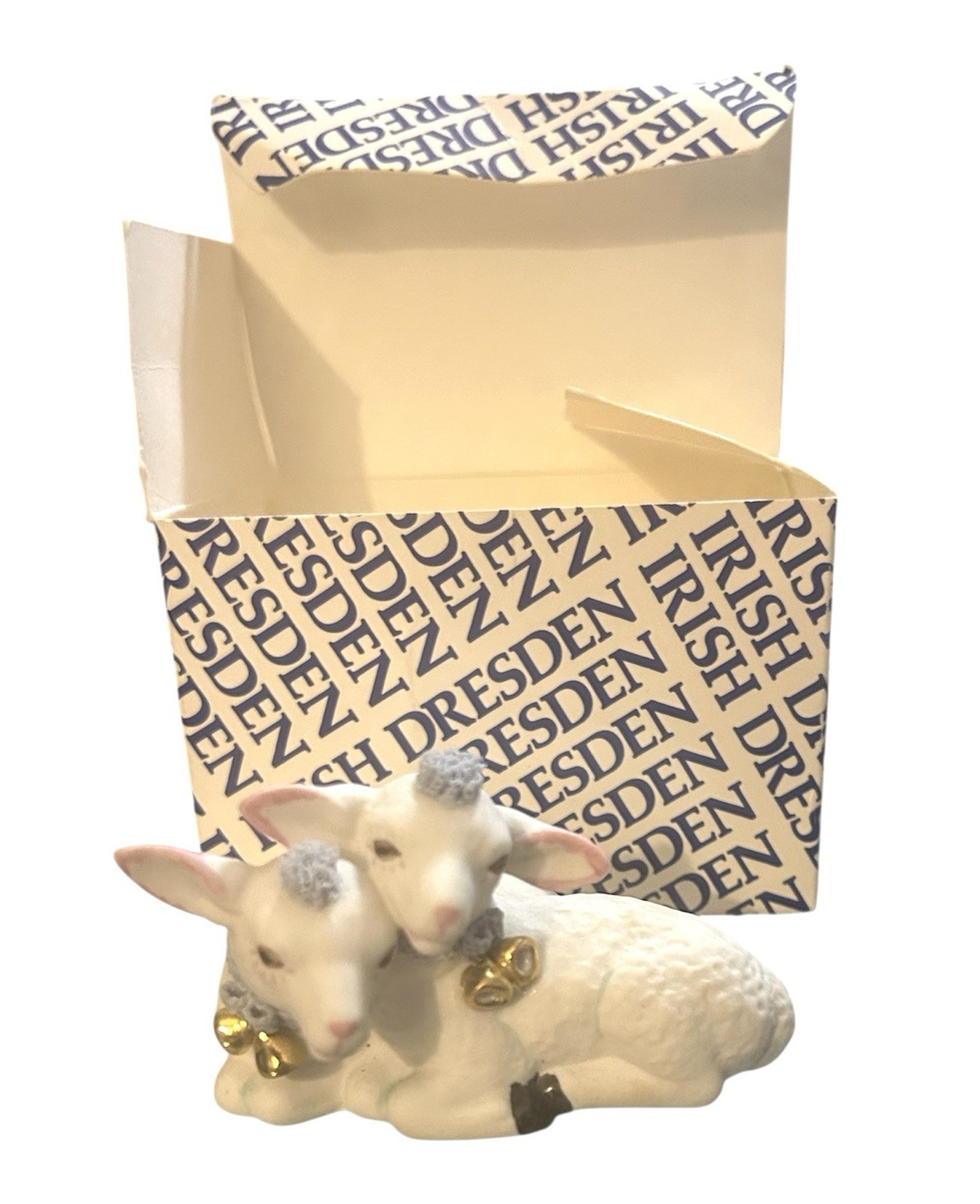 VTG Irish Dresden LOVABLE LAMBS porcelain Figurine Original Box NOS RARE VTG Irish Dresden LOVABLE LAMBS porcelain Figurine Original Box NOS RARE