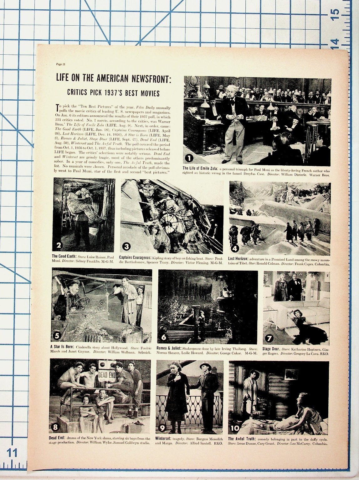 1937 Best Movies Critics Pick Vintage LIFE Magazine Page Film Stills 1937 Best Movies Critics Pick Vintage LIFE Magazine Page Film Stills
