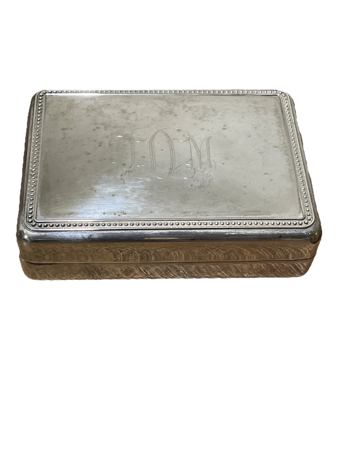 Vintage Silver Plated Jewelry Trinket Box Hinged Lid Lined Blue Initials DDM