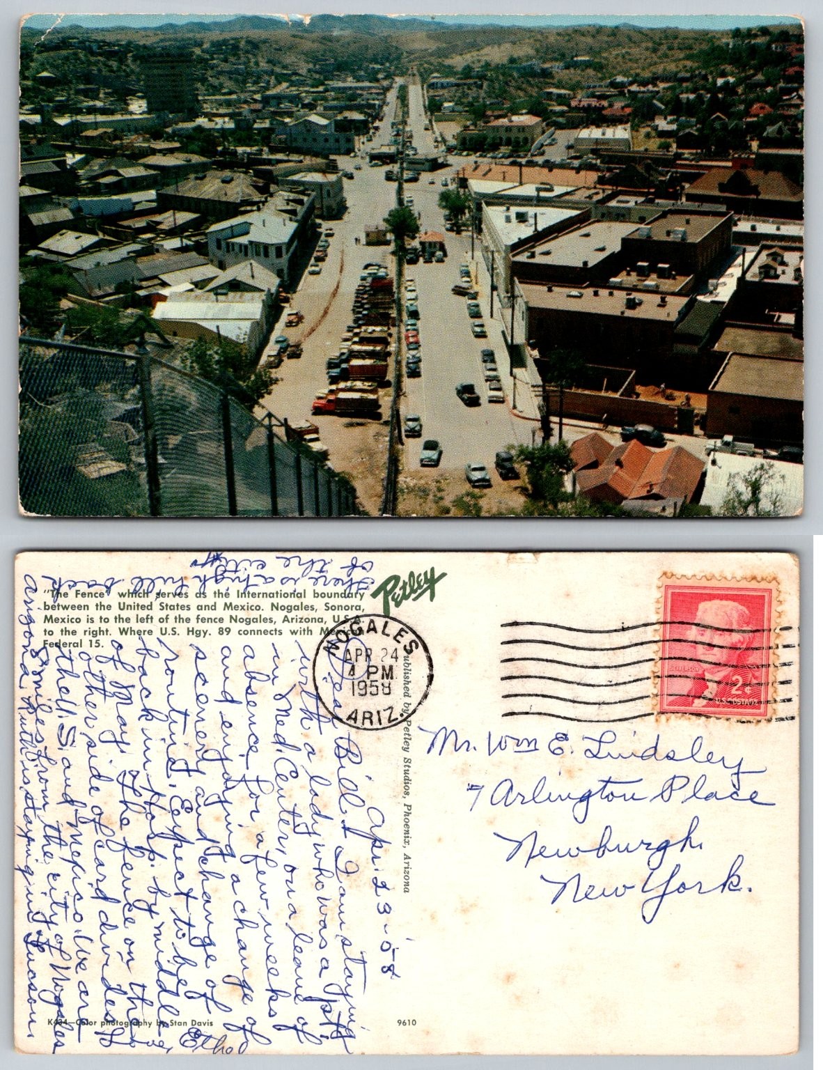 Vintage 1958 Nogales Arizona Mexico Border US Hwy 89 Aerial View Postcard