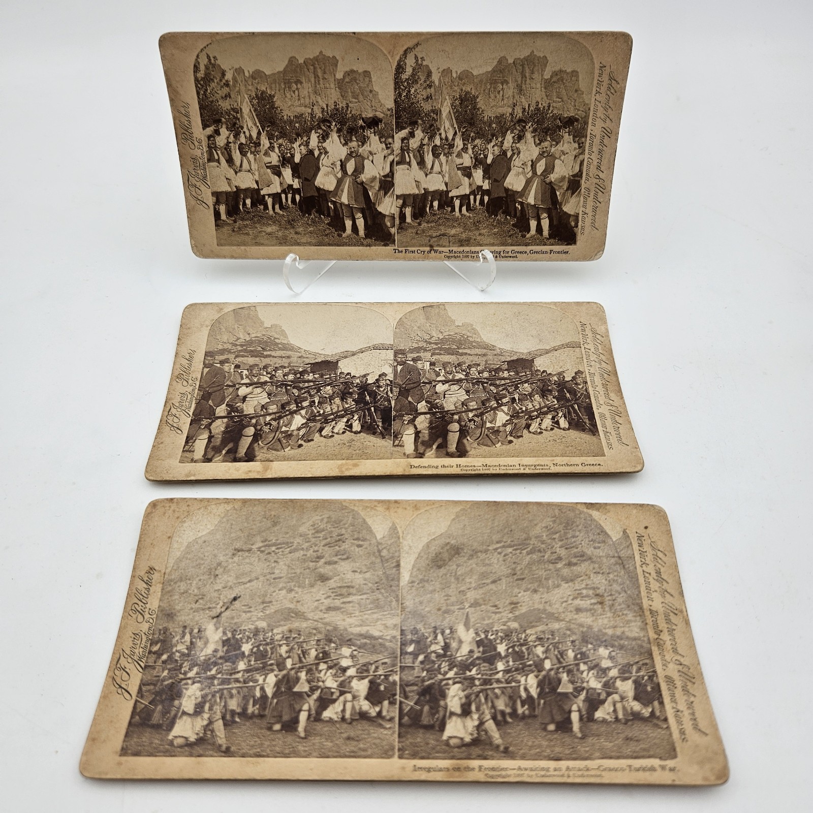 Vtg Graeco Greco Turkish War Fighting 1897 Underwood Lot Of 3 Stereoview Cards