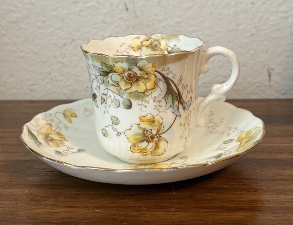 Antique REDFERN & DRAKEFORD R&D Porcelain Yellow Floral Teacup & Saucer Set