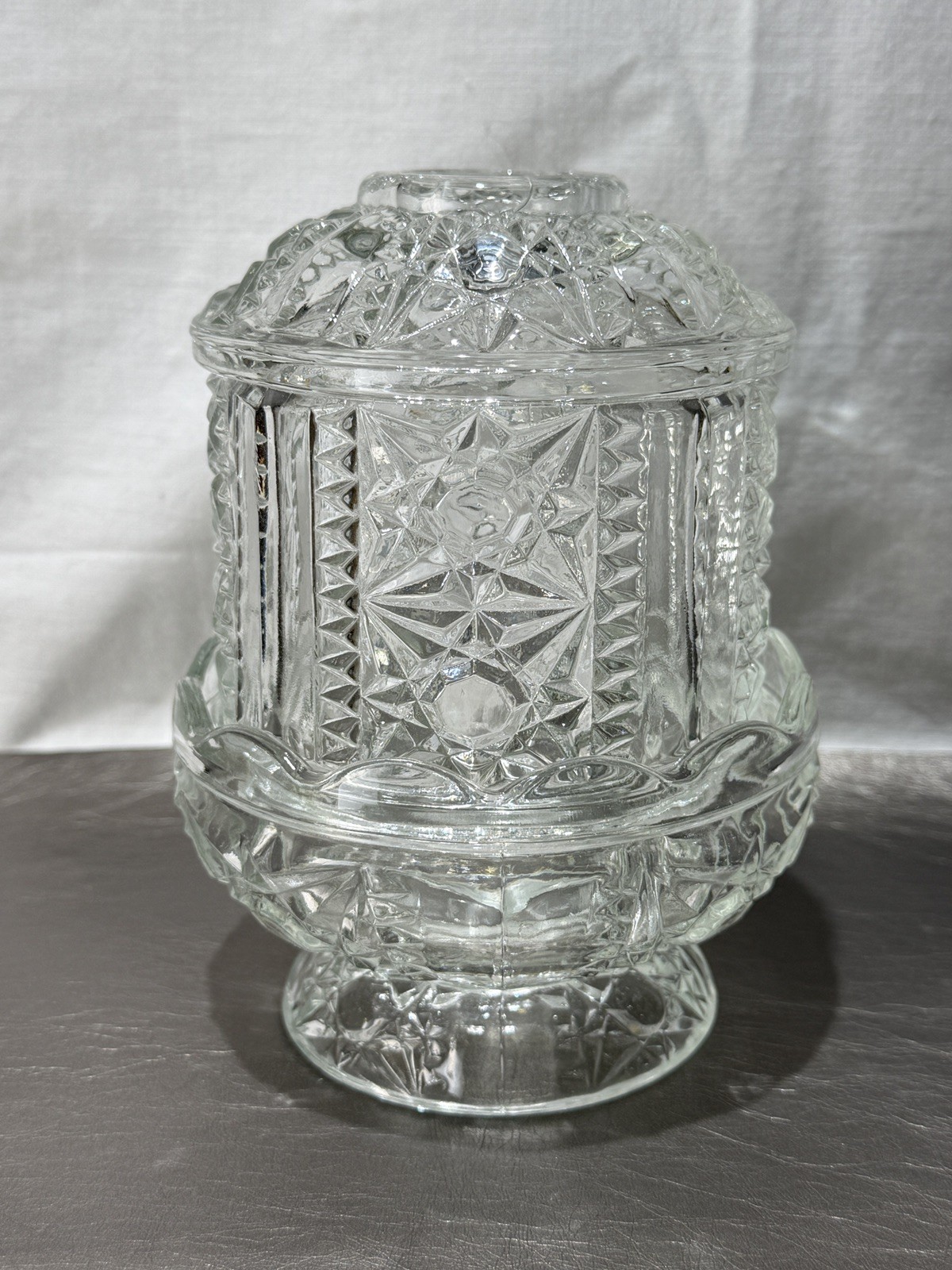 NOS Vintage Homco Indiana Glass Crystal Stars Bars Fairy Lamp Candle Holder