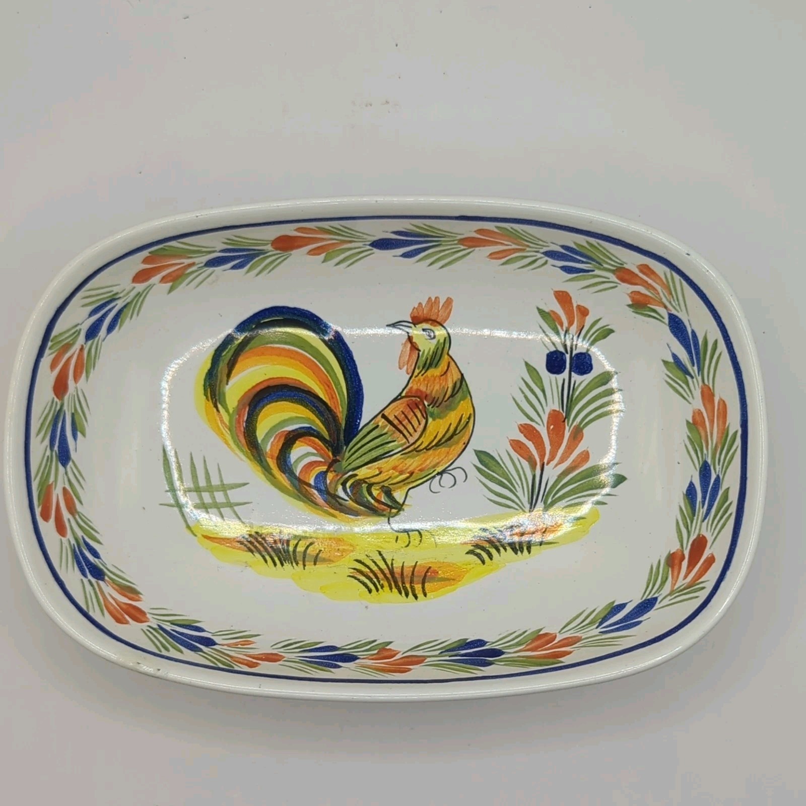 HB Henroit Quimper Fruit Berry Bread Bowl Dish France Rooster Provincial Cottage