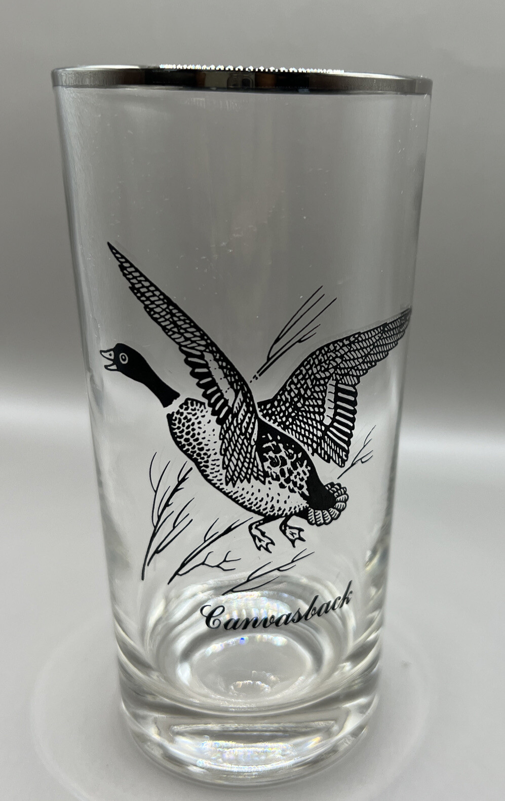 Vintage Canvasback Highball Tumbler Clear Glass Duck Waterfowl Barware MCM