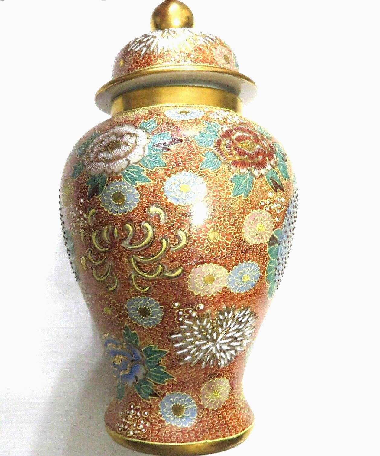 Vintage Japanese Ginger Jar  Moriage Hand Painted 15 inch