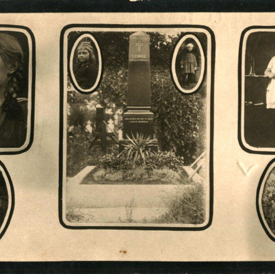 Vintage Photo Collage Post Mortem Child Tombstone Graveside Cemetery Memento