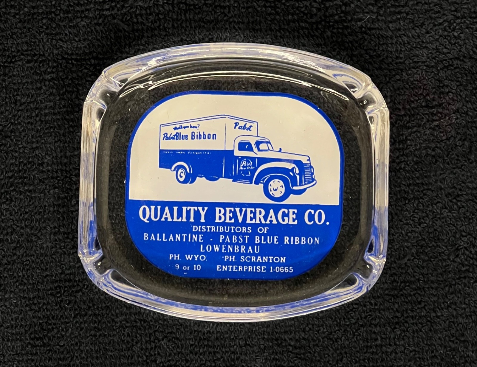 Vintage Pabst Blue Ribbon Quality Beverage Co. Glass Ashtray Scranton Unused 60s