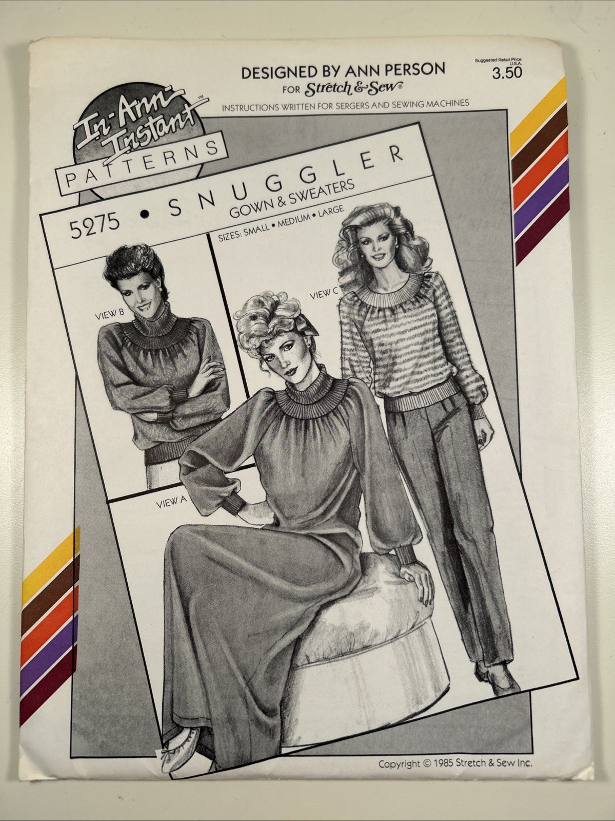 Vintage 1985 Stretch & Sew 5275 Snuggler Gown Sweater Pattern S M L Uncut