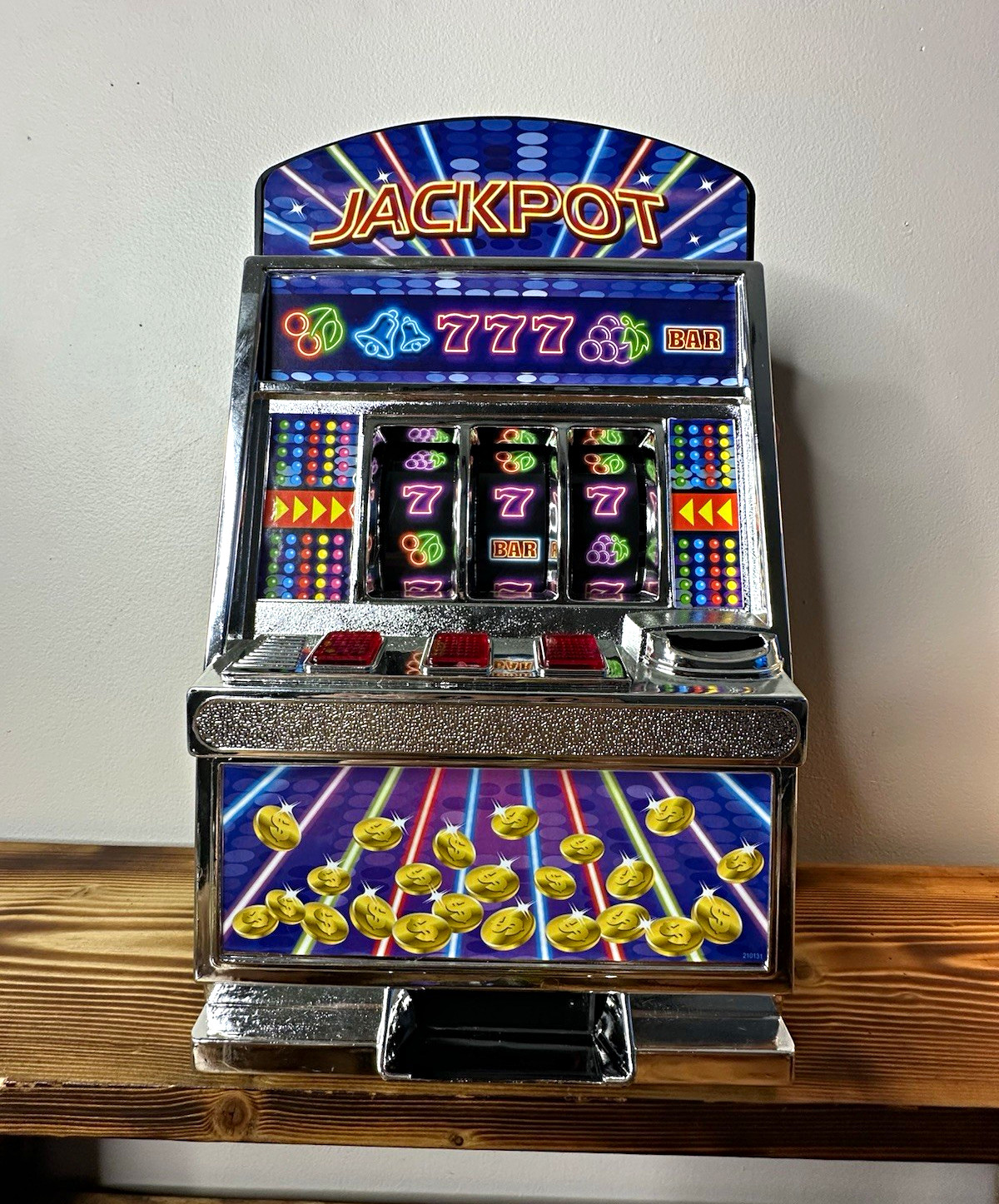 Jackpot 3-Reel Mechanical Slot Machine Replica w/ Lever and Coin Tray