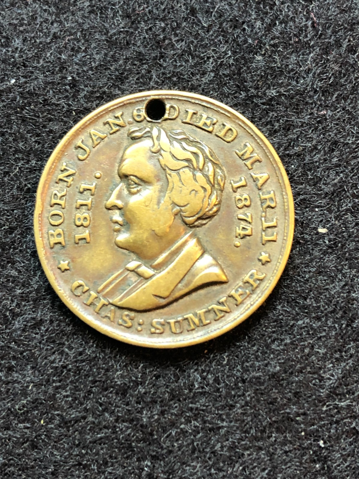 Charles Sumner, Massachusetts Senator 1851 - 1874 Memorial Token