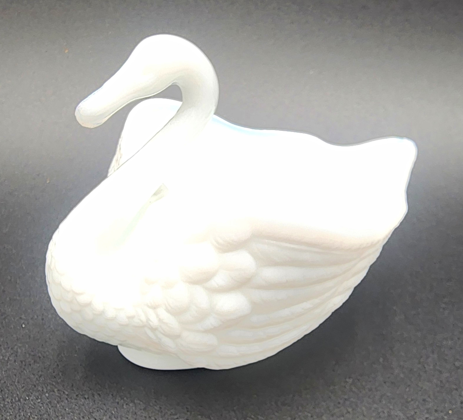 Imperial Glass - Swan Milk Glass Trinket Dish (Marked IG)