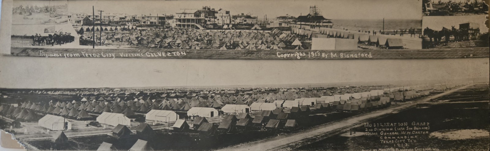 1913 Texas City TX Mobilization Camp 2nd Division Panoramic RPPC Galveston