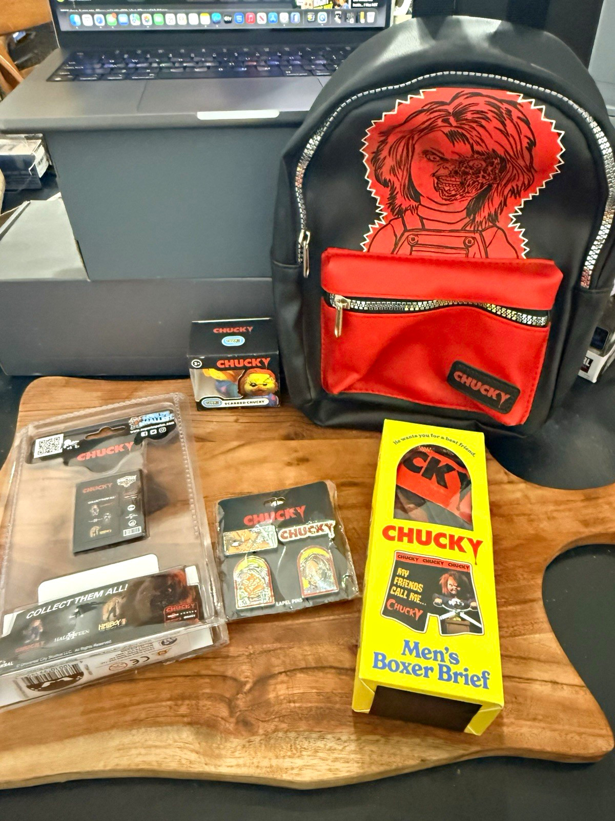 Chucky Horror Collectible Lot Backpack TUBBZ Micro Figure Pins Boxer Brief Tin