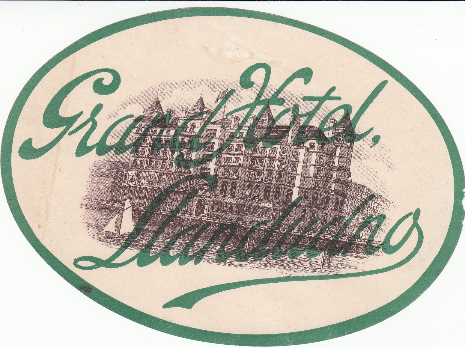 Vintage Hotel Luggage Label  GRAND  HOTEL  LLANDUDNO  Landudno