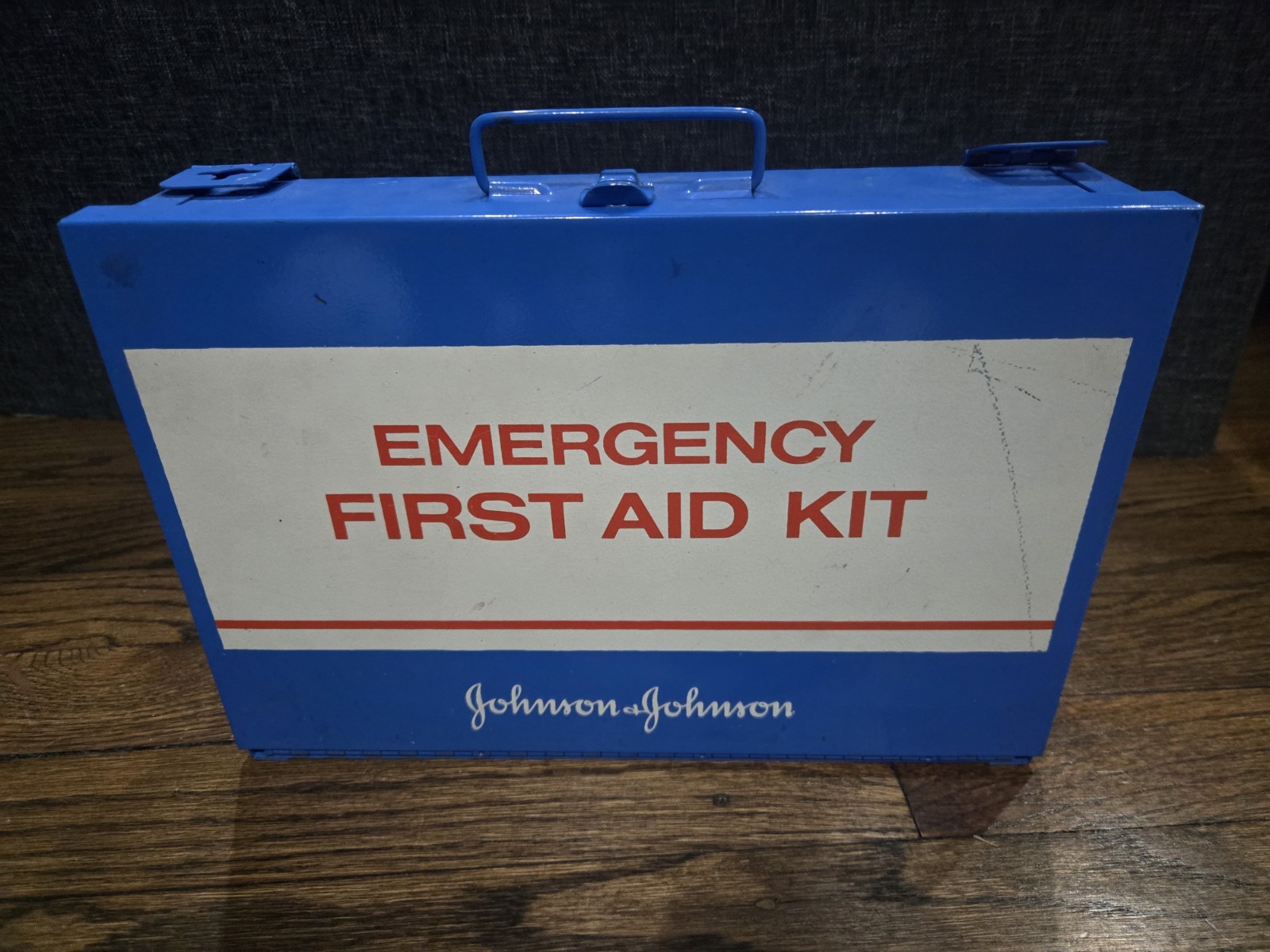 Vintage J&J Metal Emergency First Aid Kit With Supplies
