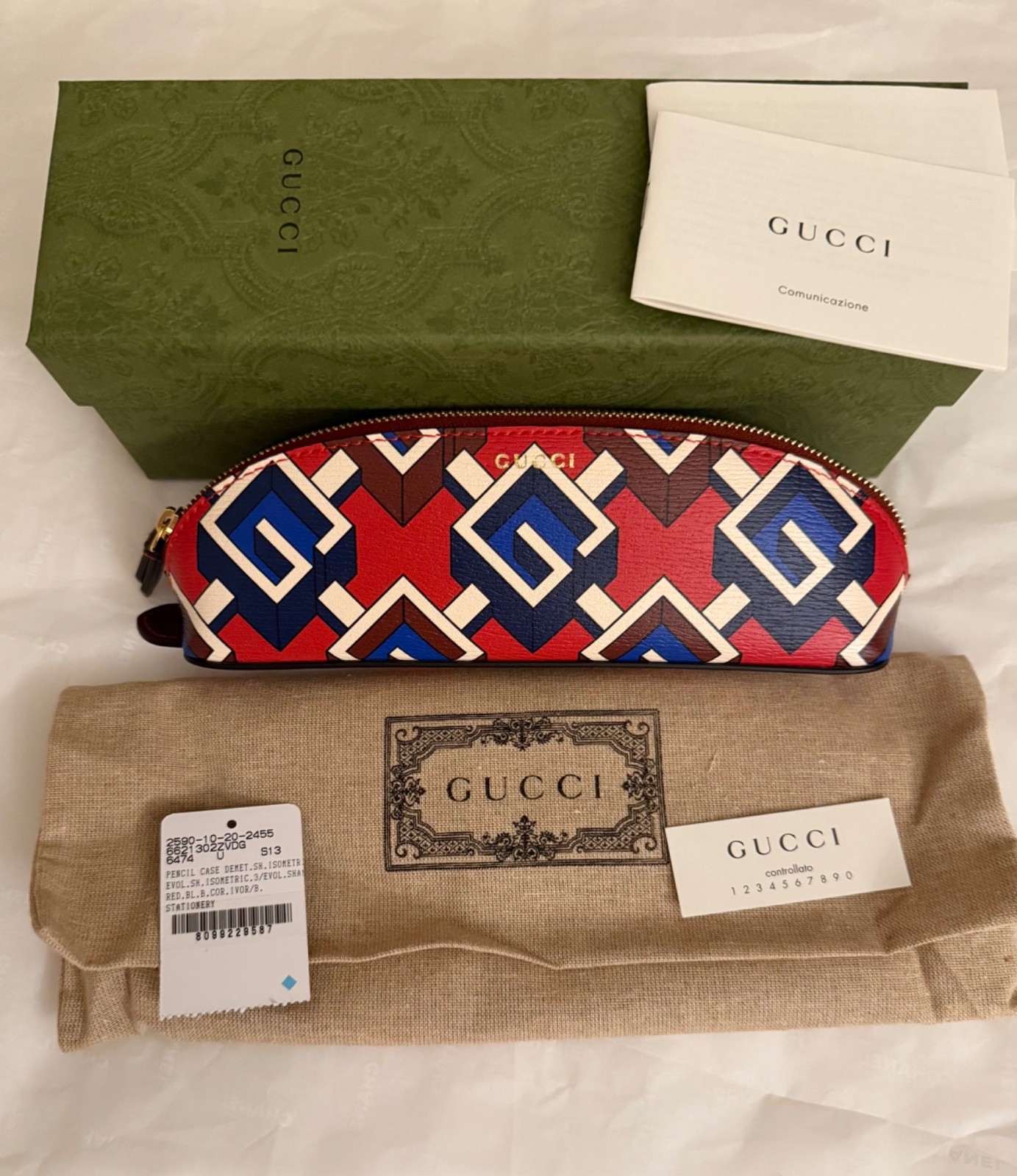 Gucci Pencil Case Red/Blue GG Geometric Makeup Pouch 💝