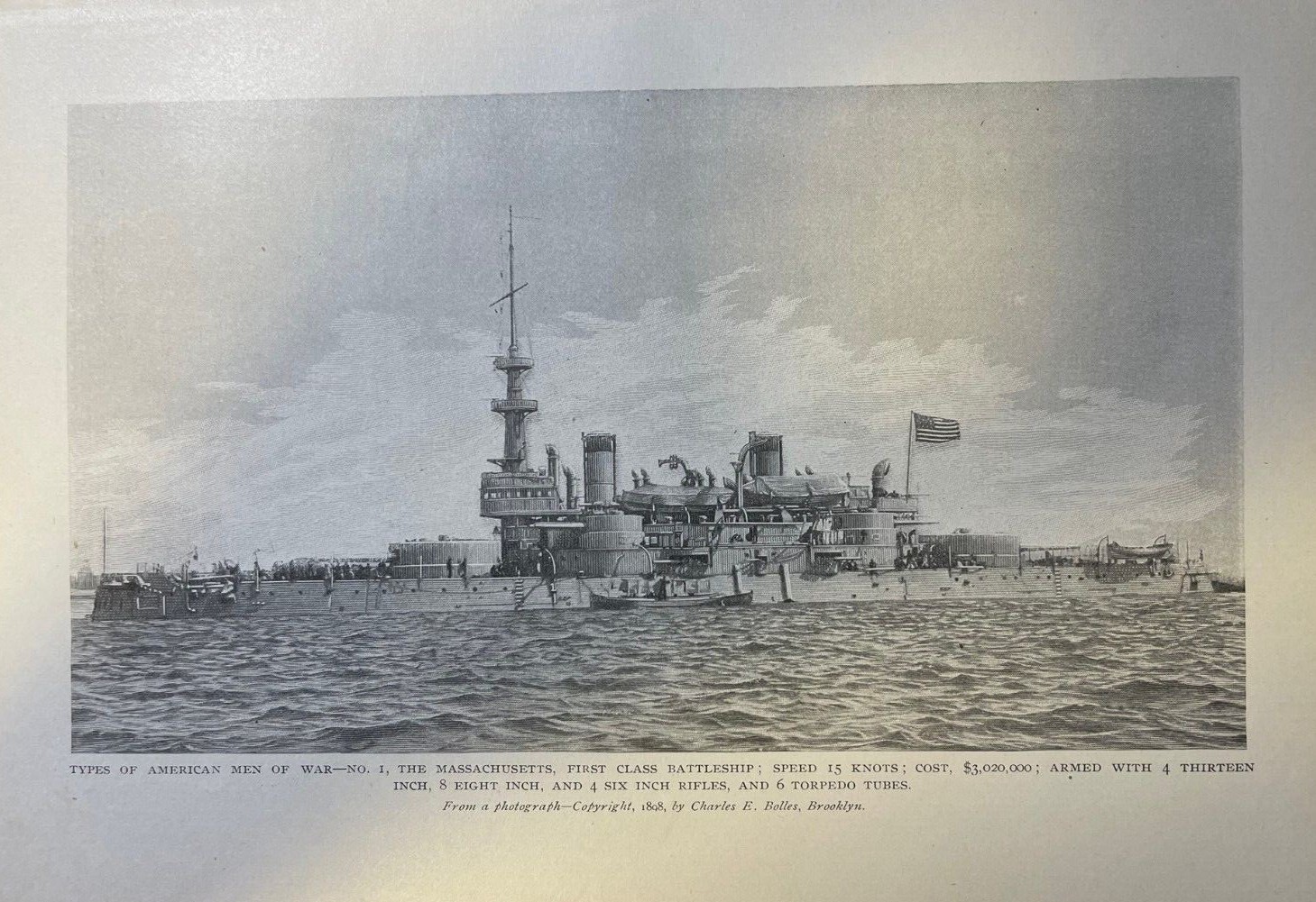 1899 Vintage Magazine Illustration Battleship Massachusetts 1899 Vintage Magazine Illustration Battleship Massachusetts