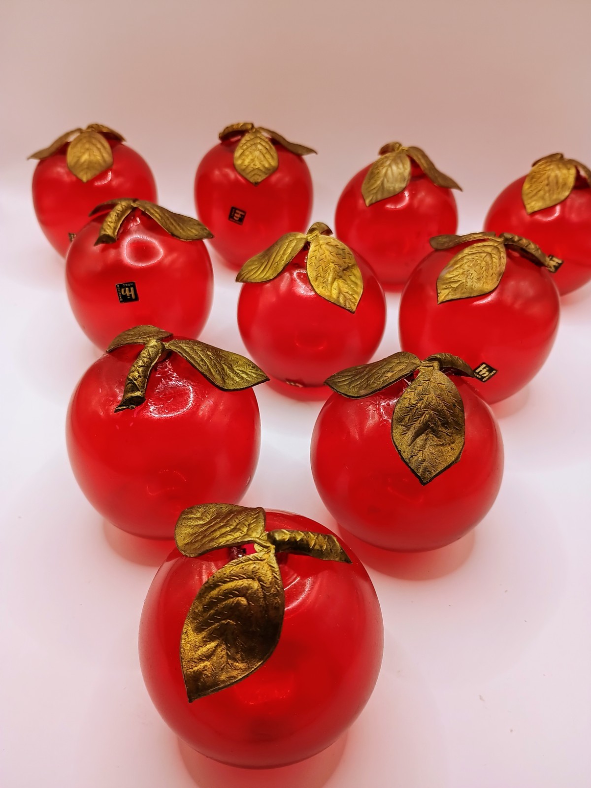 1960's Vintage Christmas Ornaments Glass Hong Horizons Red Apples Japan 