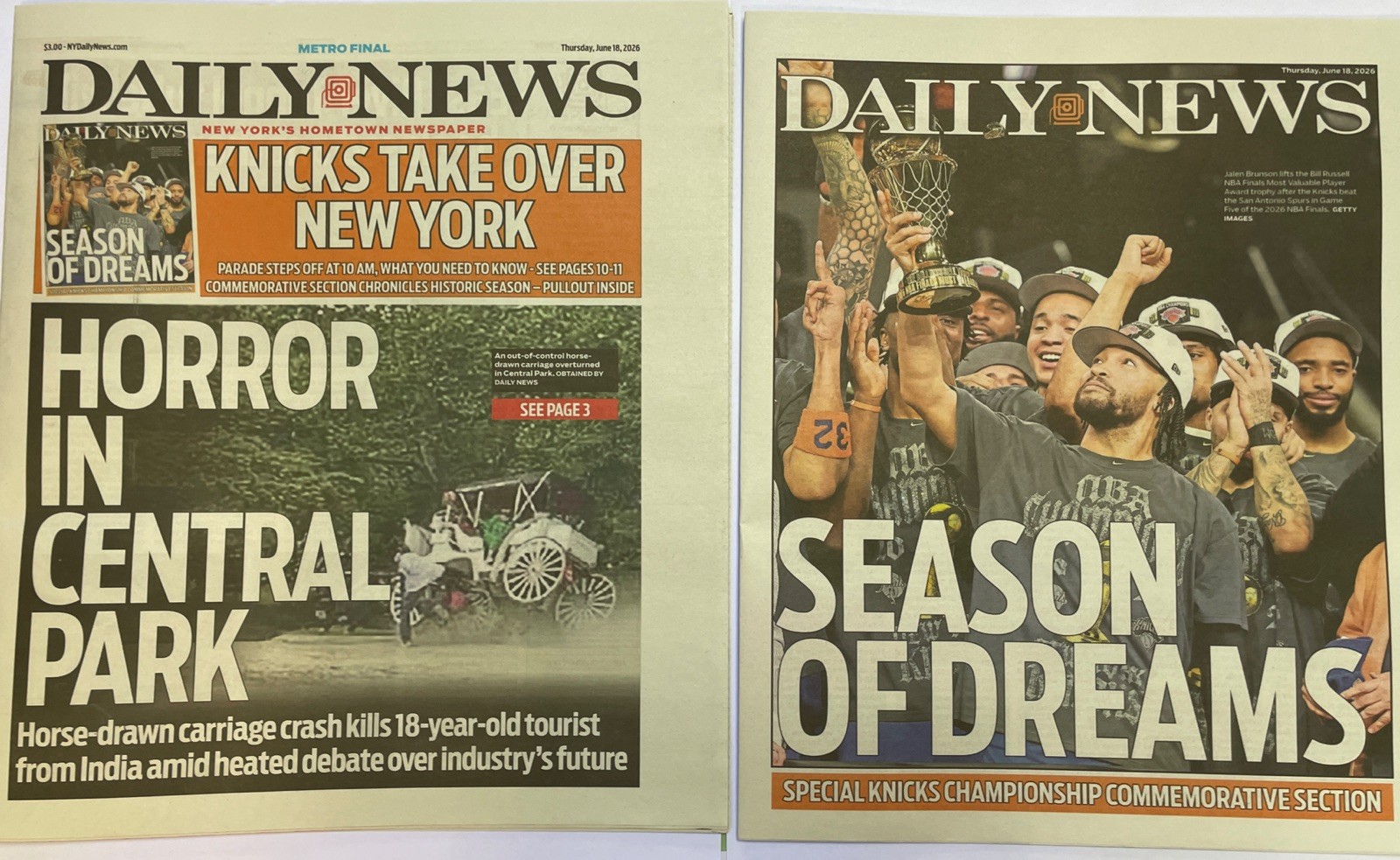 N.Y. Daily News 6/18 2026 New York KNICKS 24 Page Pullout Newspaper NEW