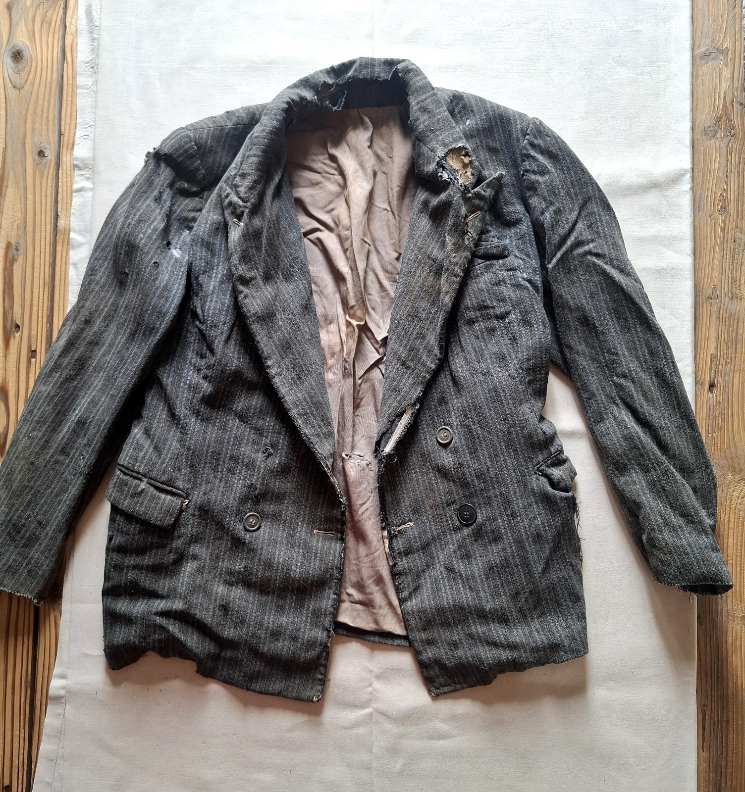 Antique 1910s-30s French Striped Workwear Jacket L Distressed Double Undead