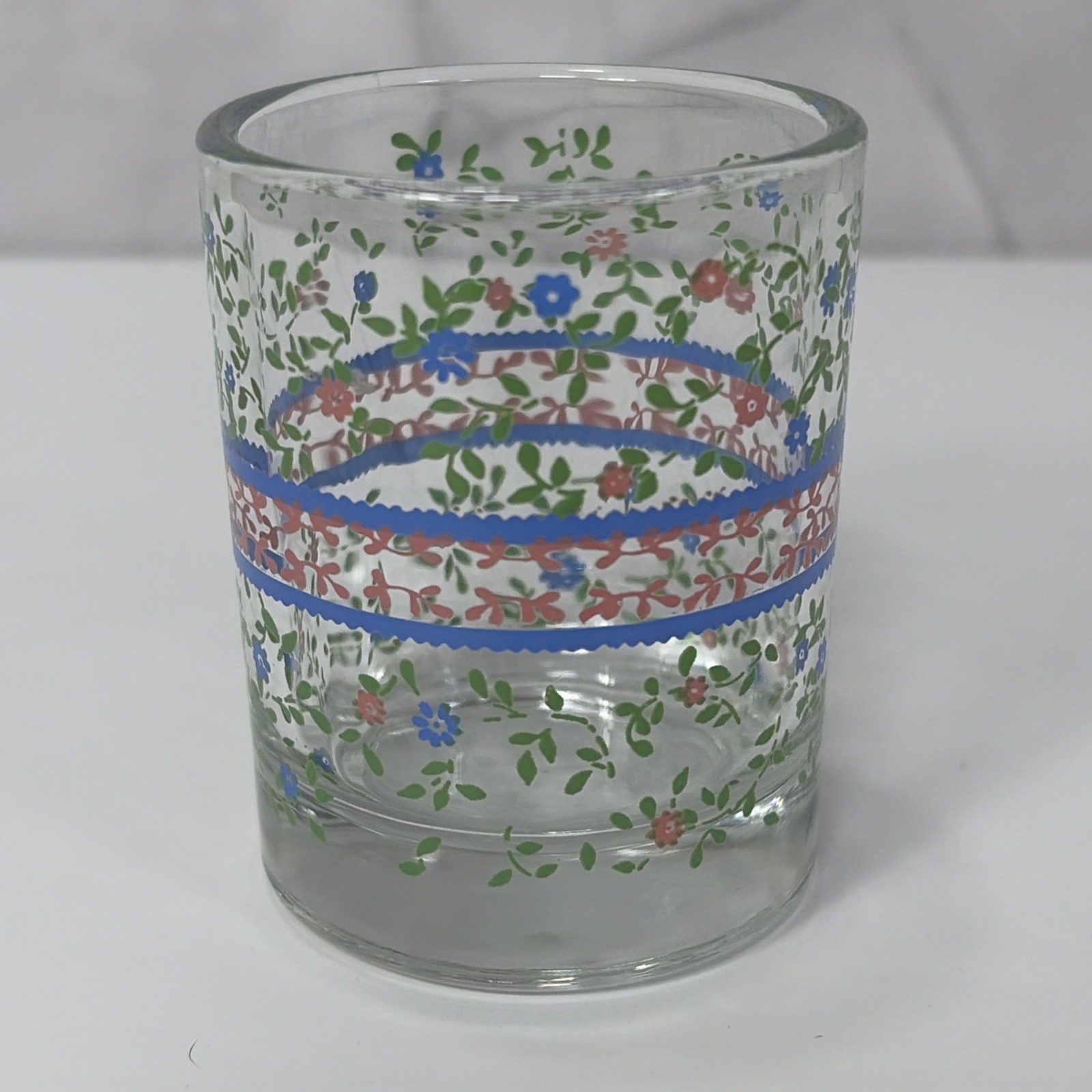 Vintage Floral Flower Juice Glass Tumbler Blue Green 2.75\