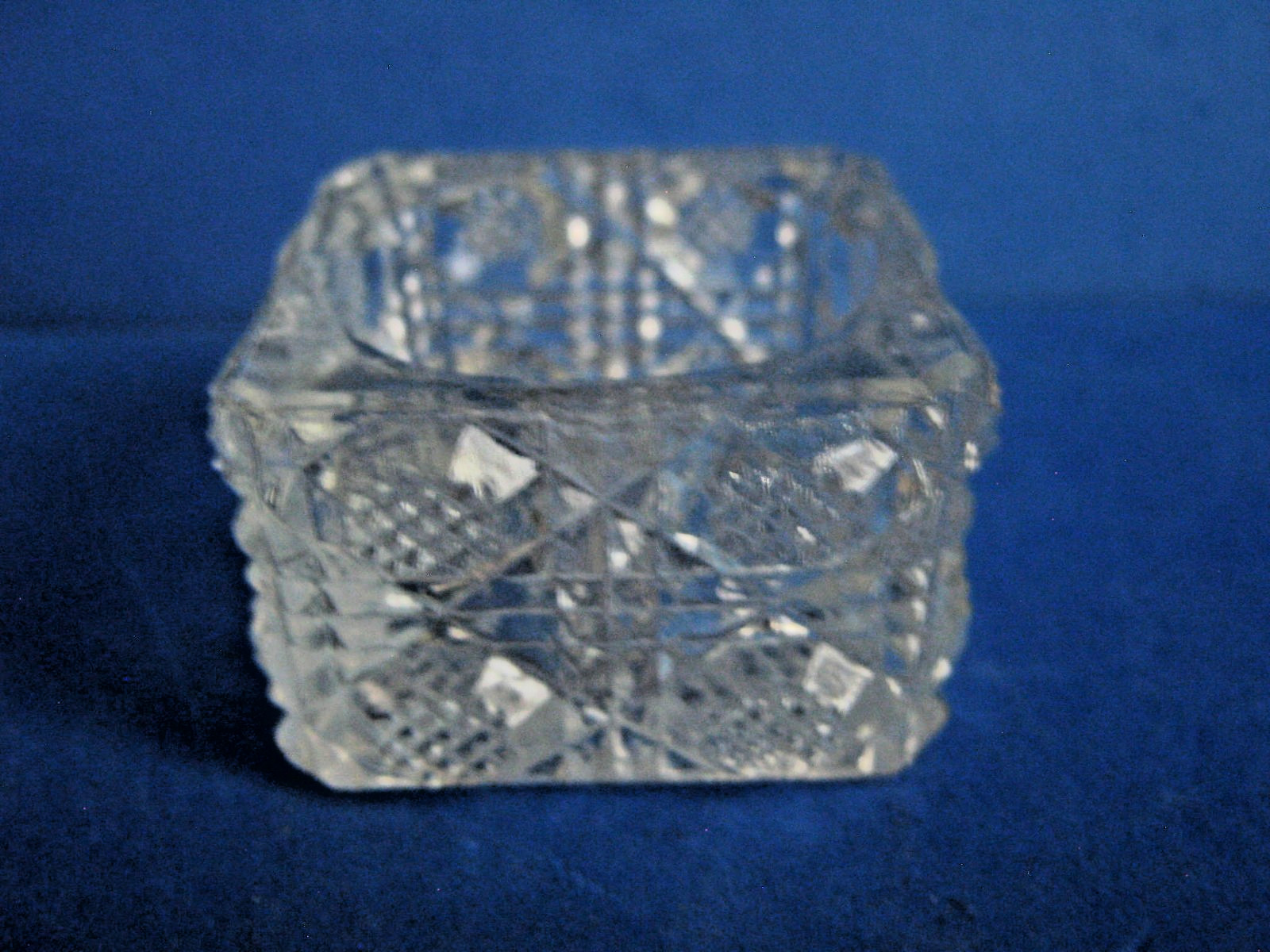 NEW MARTINSVILLE LACY DAISY SQUARE PATTERN GLASS OPEN SALT CELLAR, c1905-1920's