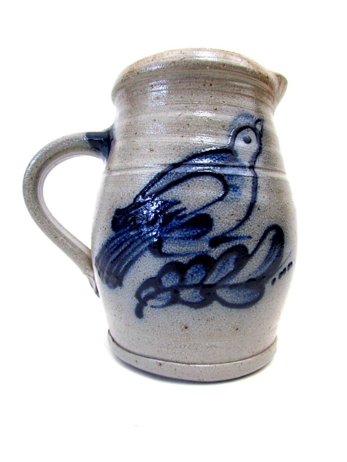 VTG Rowe Pottery Salt Glazed Bird Handled Creamer w/ AARFAC Rooster Stamp 4 3/4