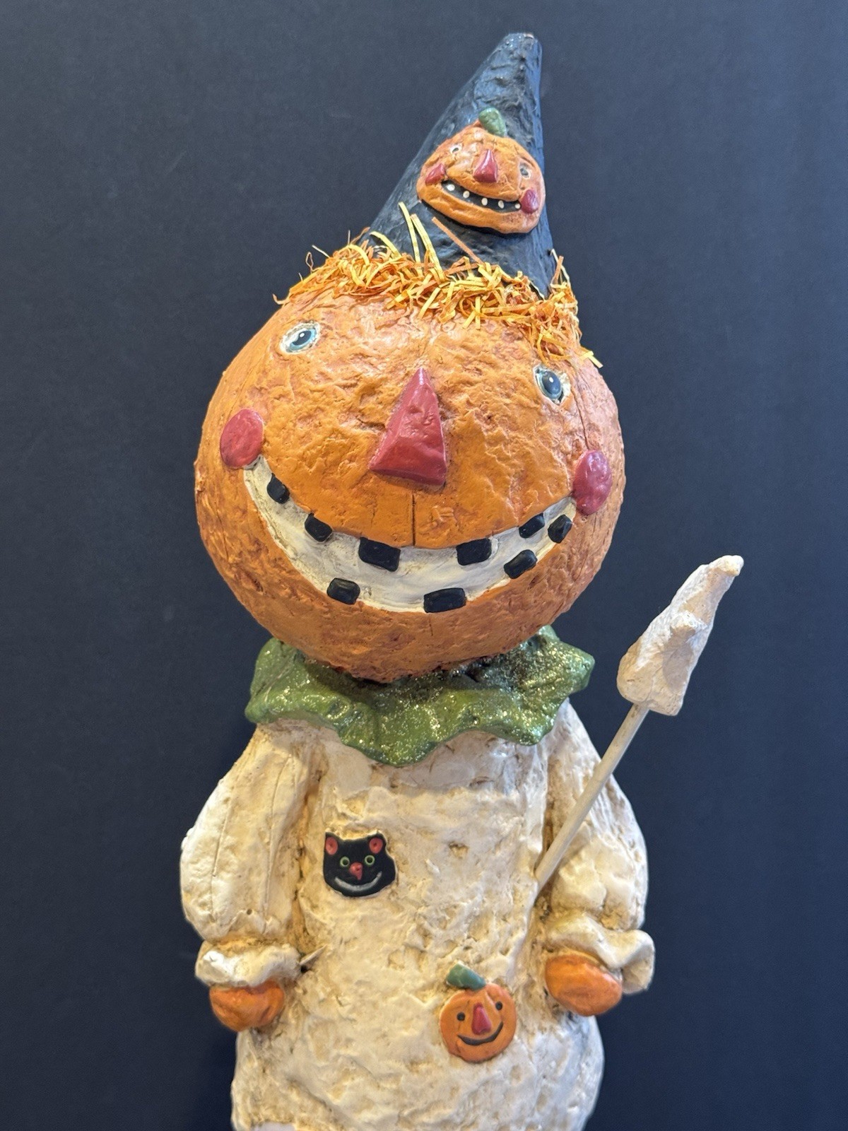 Vintage Debra Schoch Halloween Pumpkin Head Figure with Ghost Bethany Lowe 19\