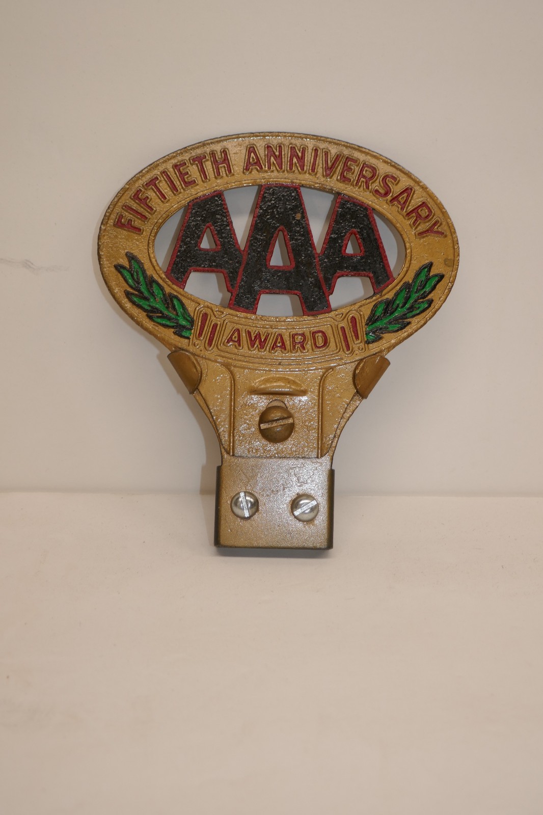 Vintage AAA Fiftieth 50th Anniversary Award Automobile Club License Plate Topper