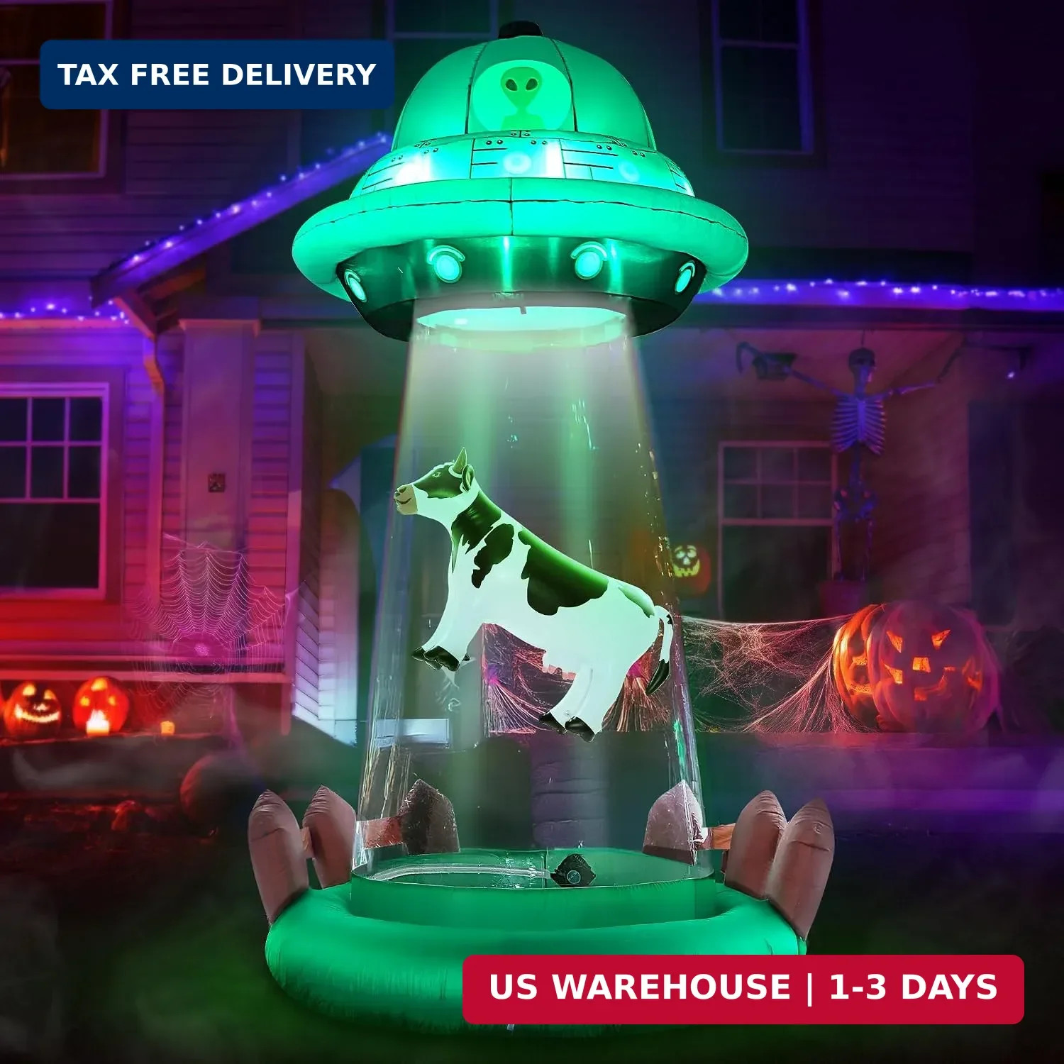 ZPISF 10 FT Halloween Inflatables UFO with Floating Cow Outdoor Decorations ZPISF 10 FT Halloween Inflatables UFO with Floating Cow Outdoor Decorations